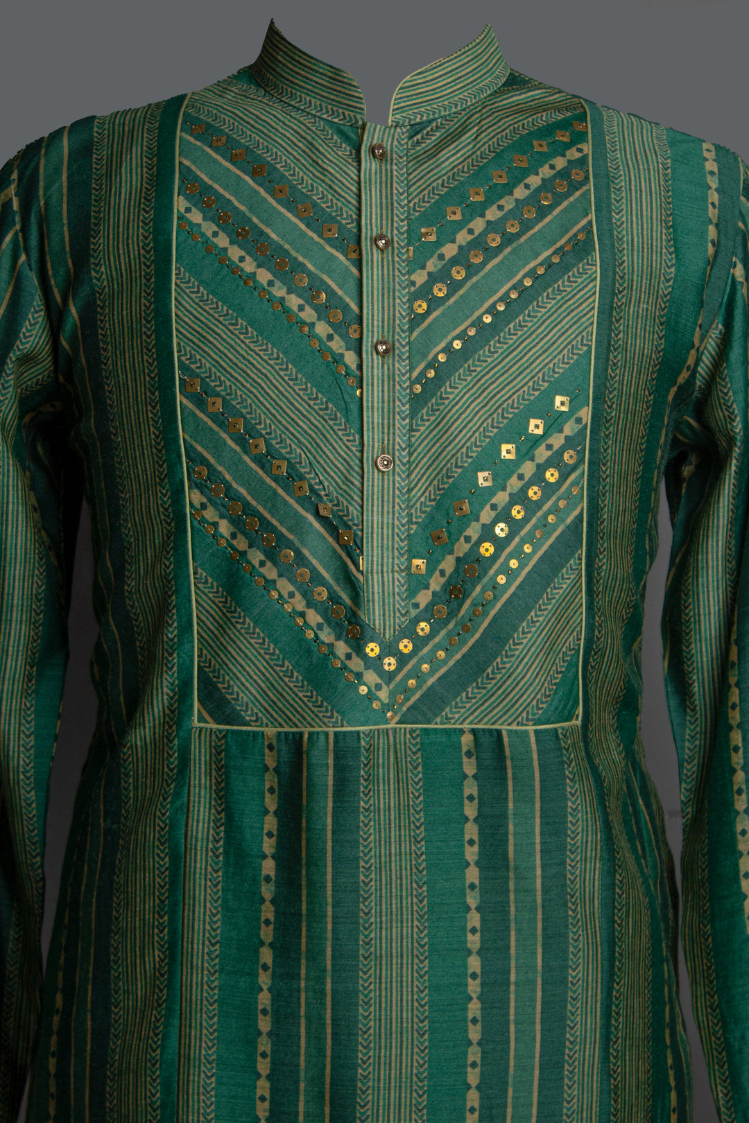 Green Silk Printed Kurta Set