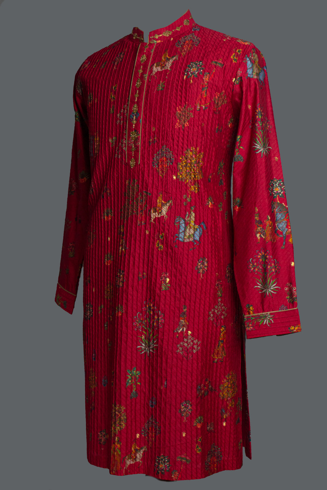 Red Chanderi Printed Kurta Set