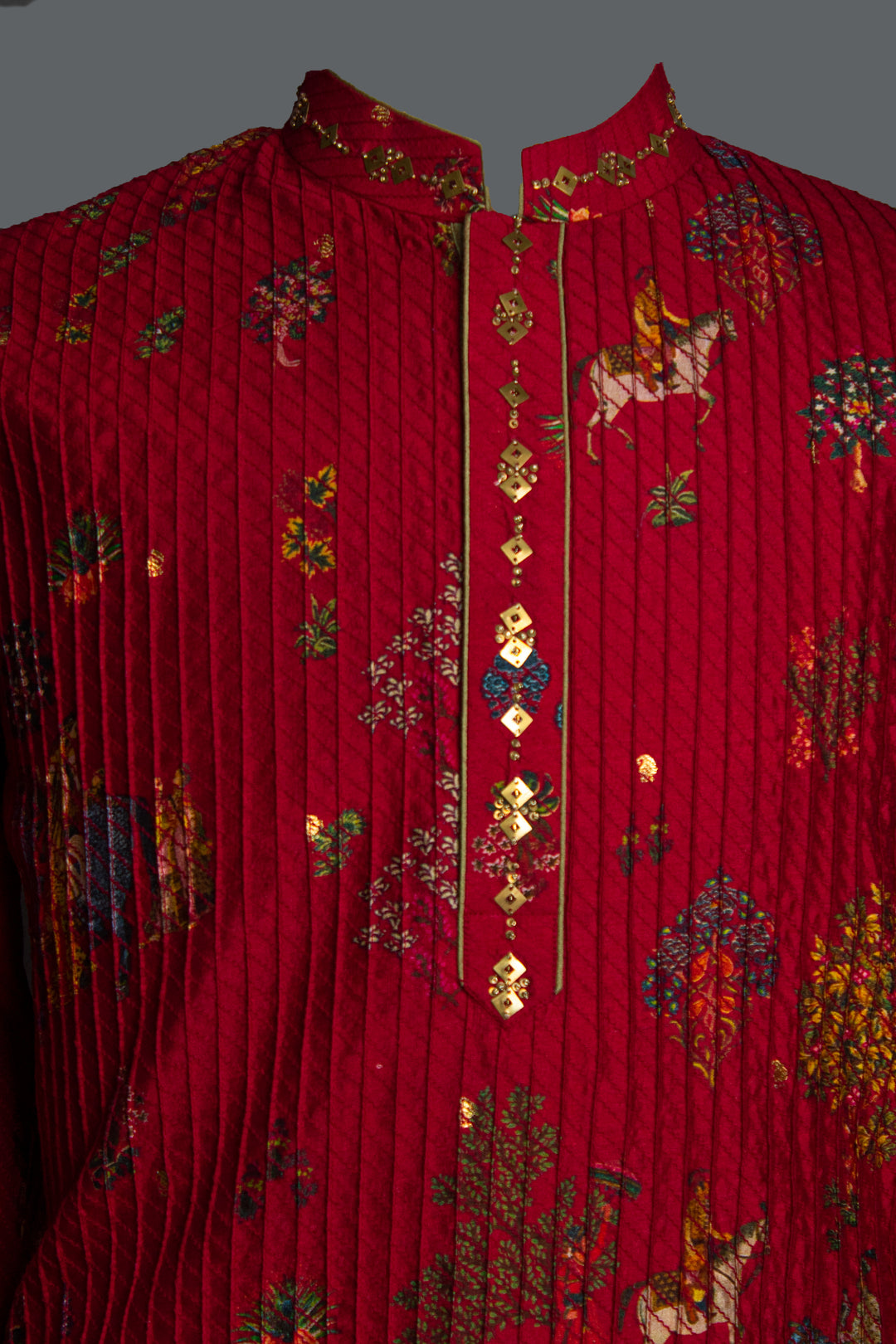 Red Chanderi Printed Kurta Set