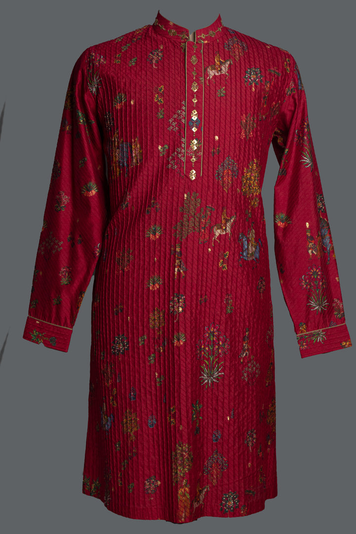 Red Chanderi Printed Kurta Set