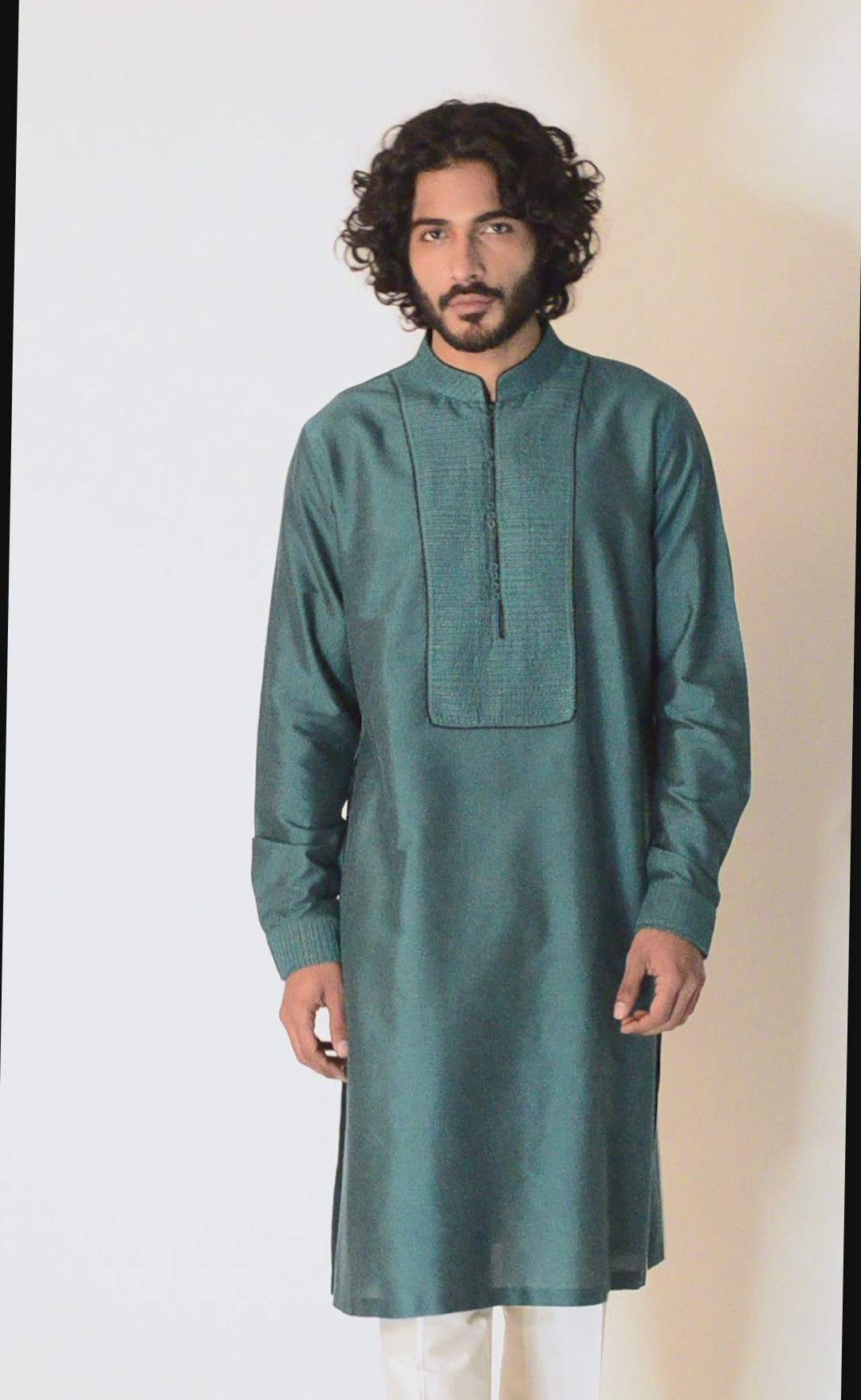 TEAL NECKLINE PINTUCK KURTA (only kurta)