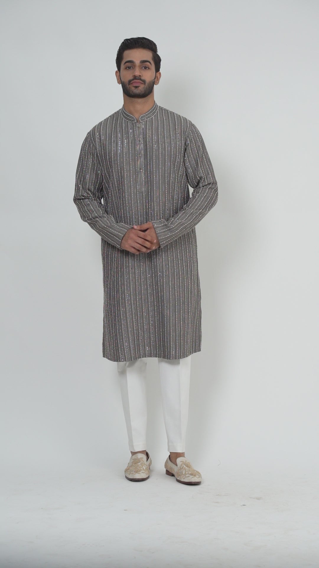 Mouse Grey Allover Sequined Kurta Set