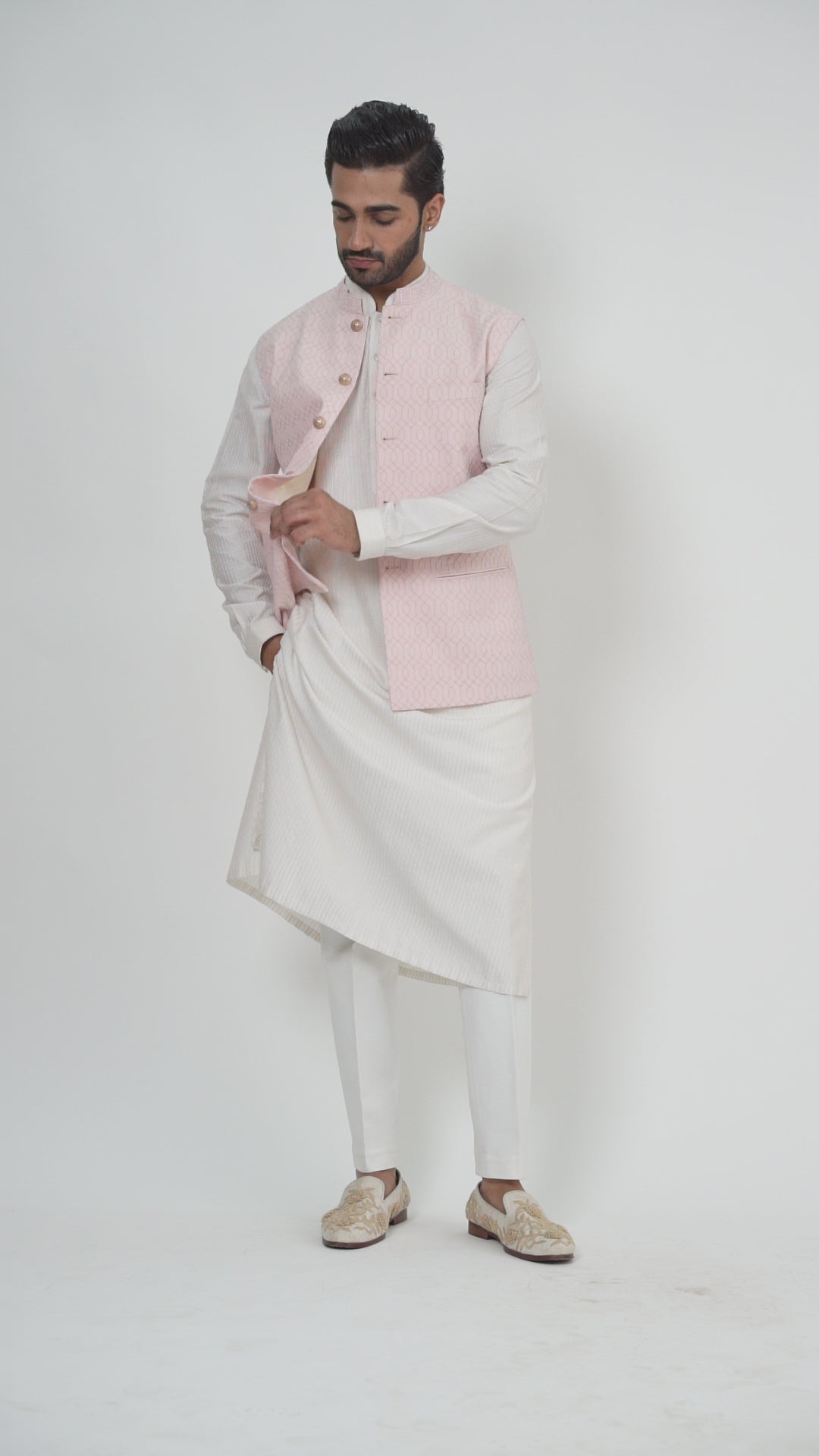 Light Pink Textured Bundi Kurta set