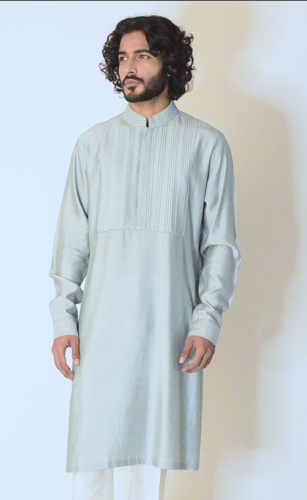 BLUSH GRAY PINTUCK NECKLINE KURTA (only kurta)