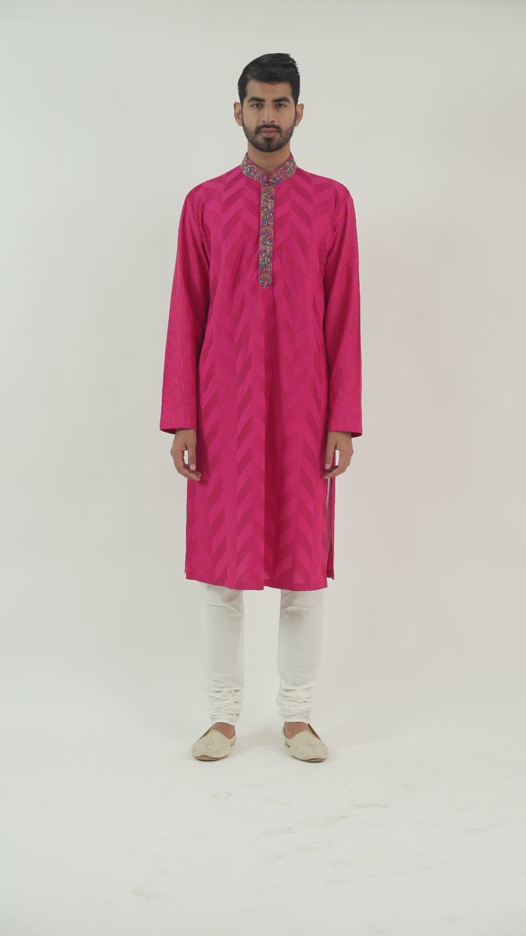 Rani Pink Pintuck Kurta with Kashmiri Embroidery Detailing