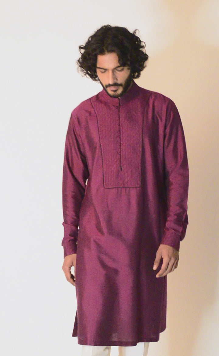 DARK PURPLE PINTUCK NECK LINE KURTA (only kurta)