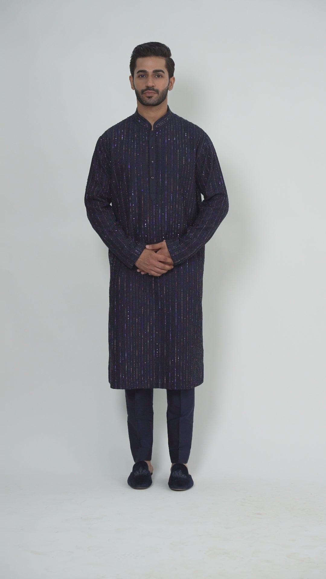 Navy Blue Sequined Kurta Set