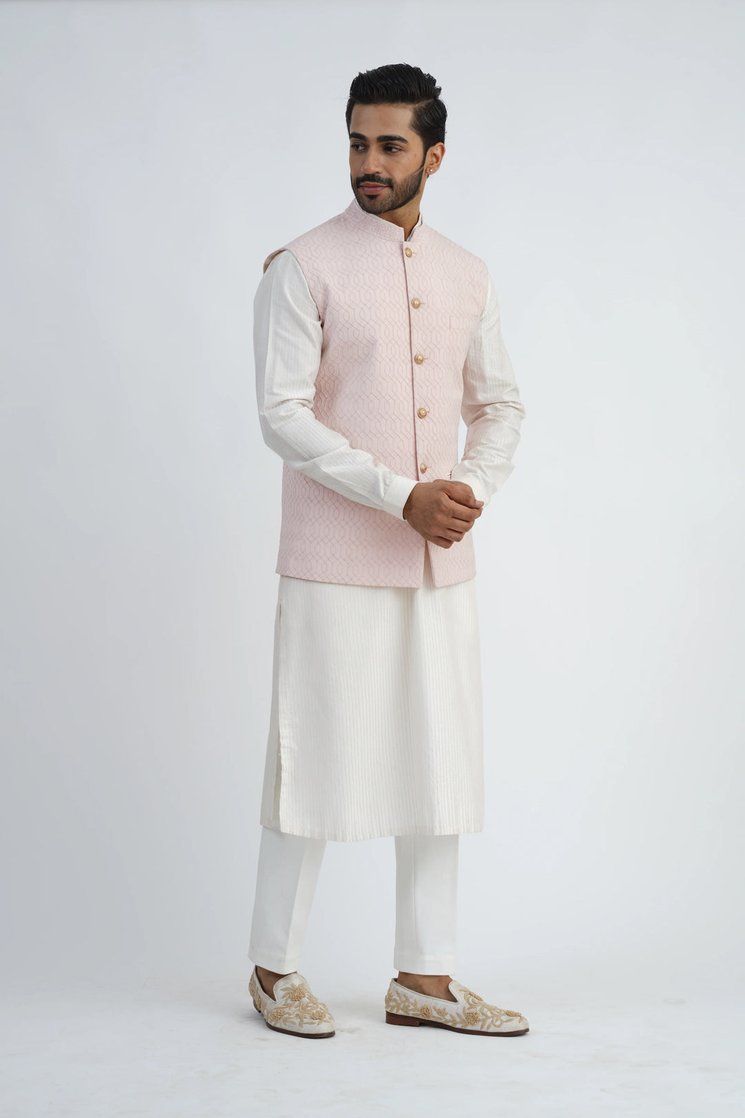 Light Pink Textured Bundi Kurta set