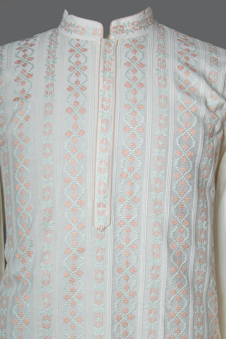 Cream Cotton Silk Kurta Set