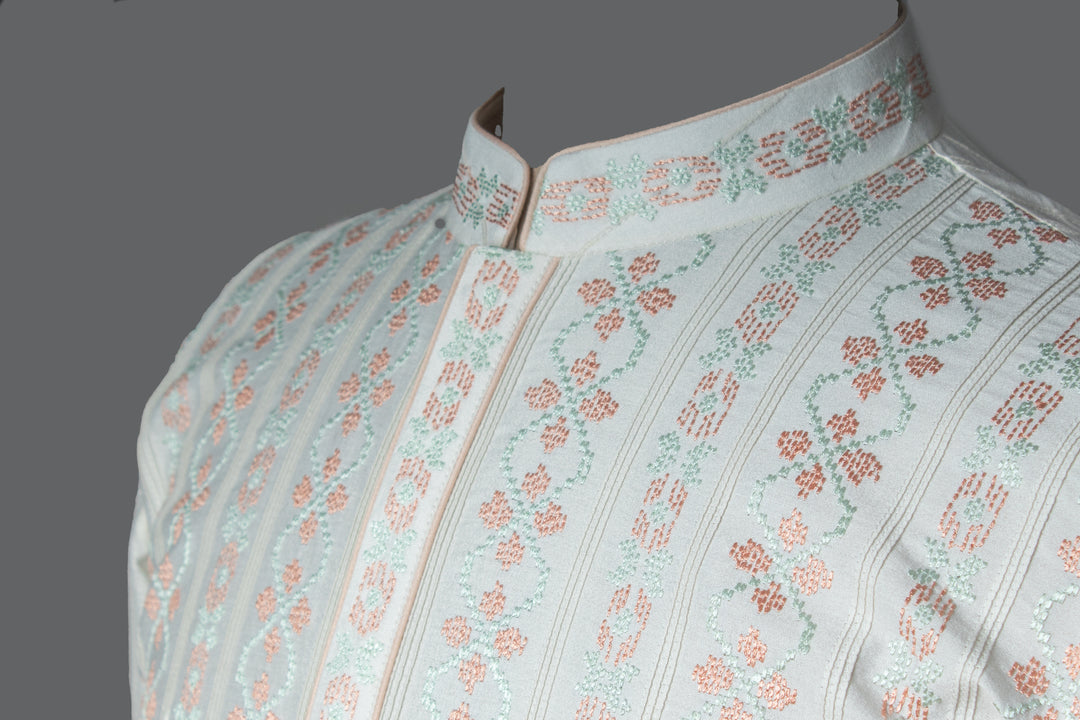 Cream Cotton Silk Kurta Set